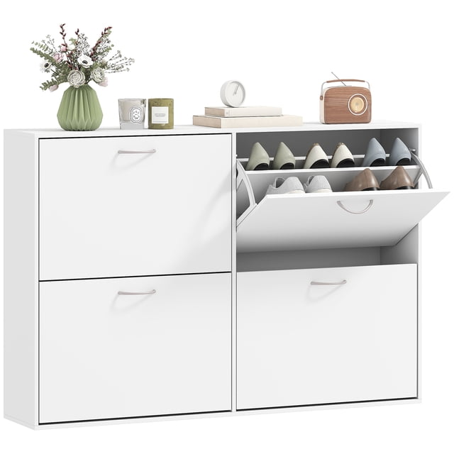HOMCOM Armoire de Rangement pour Chaussures Rabattable, Étagère à Chaussures en Bois, Étagère d'Entrée