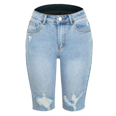 Womens Jeans Casual High-waisted Solid Color Slim Fit Ripped Denim Shorts Fashionable Denim Pants for Women