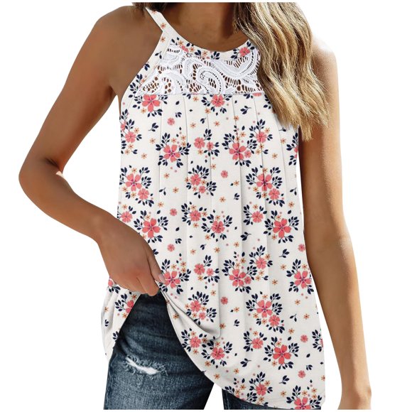 Boovnll Camisole Tops for Women, Women's Solid Color Lace Patchwork Blouses Sleeveless Round Neck Camisole Top, Tank Top for Women, Spaghetti Strap Tank Top, Camisole