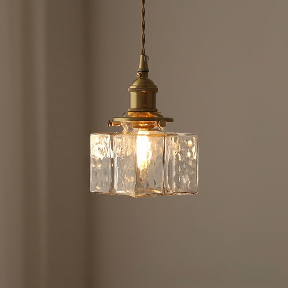 Retro Japanese-Inspired Glass Pendant Light with Brass Accents - Compact 3-5㎡ Ceiling Fixture for Minimalist Nordic Homes, Boutique Hotels, Bedrooms, Dining Areas & Entryways - Light Luxury