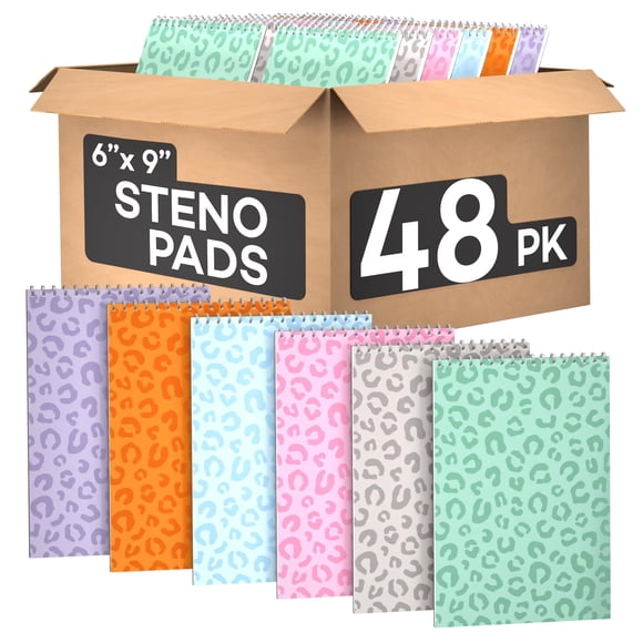 ScribbleMate Steno Pads Spiral 6x9 Assorted Colors Notebooks for Work, 80 Sheets Top Spiral Notepad Stenographer Steno Books (48 Pack, Soft Colors)