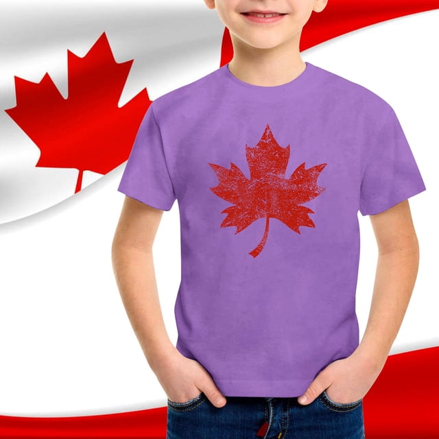 T-Shirts à Manches Courtes Garçon Enfants Garçons et Filles Été Fête du Canada Drapeau Feuille d'Érable Monogramme Imprimé Décontracté Col Rond Manches Courtes T-Shirt Hauts d'Été Violet 4 Ans-5 Ans