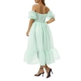 thumbnail image 4 of Women Summer Puffy Tulle Princess Dress Solid Color Square Neck Short Sleeve Ruffle Hem A-Line Dress Plus Size, 4 of 6