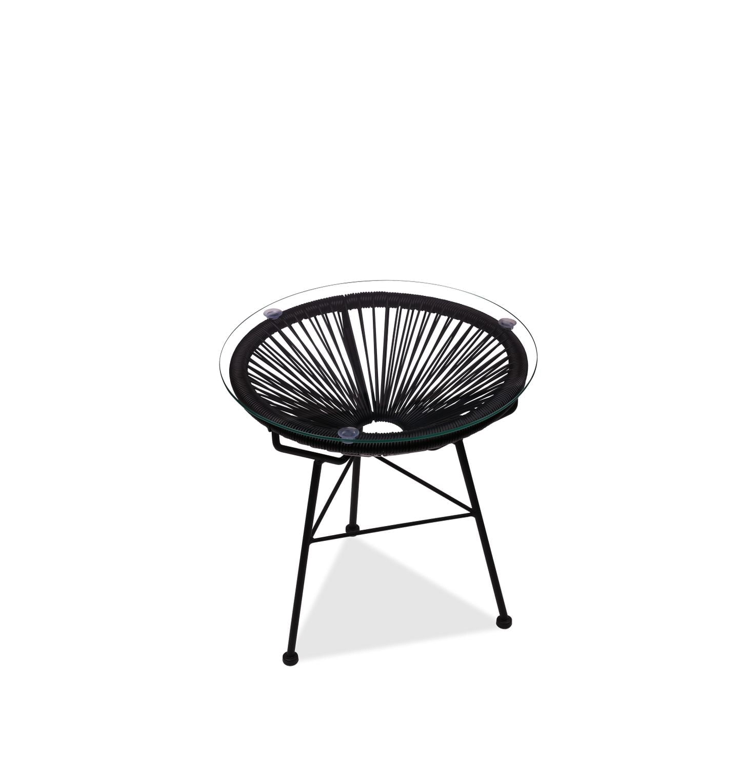 Table d'appoint Plata Import Acapulco avec verre, table d'appoint moderne d'extérieur en noir, table d'appoint en osier enveloppé, table d'intérieur - d'extérieur, table d'appoint en plastique noir