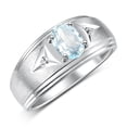 thumbnail image 3 of RYLOS Men's Rings Sterling Silver Classic 8X6MM Oval Gemstone &  Diamond Ring Aquamarine March Birthstone Rings For Man Silver Rings Size 9, 3 of 7