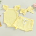 thumbnail image 3 of MesaSe Infant Baby Girl Summer Clothes Ribbed Ruffle Sleeveless Romper Drawstring Bloomer Shorts Headband Outfits Blue 0-3 Months, 3 of 7