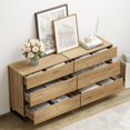 thumbnail image 3 of WAMPAT 6-Drawer Dresser, 63" Wide Storage Chest with Metal Base, Modern Wood Kids Dresser, Bedroom/Living Room/Hallway Use, Oak, 2 Pack, 3 of 7