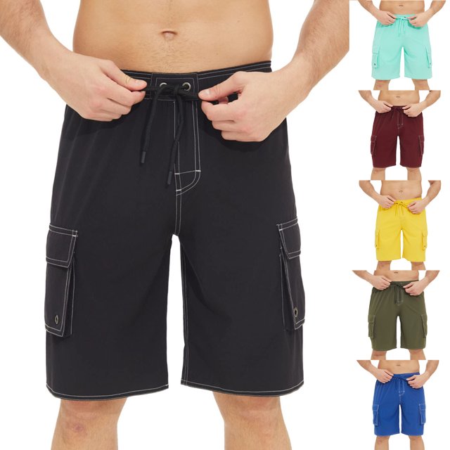 BADHUB Shorts Cargo à Cordon pour Hommes Taille Élastique Extensible Shorts de Travail Décontractés Ripstop Couleur Unie Shorts de Randonnée Jaune 30
