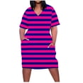 thumbnail image 1 of Pisexur Robes d'Été pour Femmes Mode Imprimé Floral Robe Décontractée Ample Col en V Manches Courtes Robes T-Shirt Fluide Surdimensionnée Robe de Plage avec Poches Grande Taille Mi-Mollet L-5TG, 1 of 5