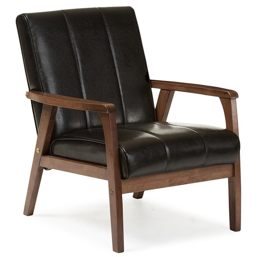 Baxton Studio Nikko Fauteuil d'Appoint en Similicuir Noir et Noyer