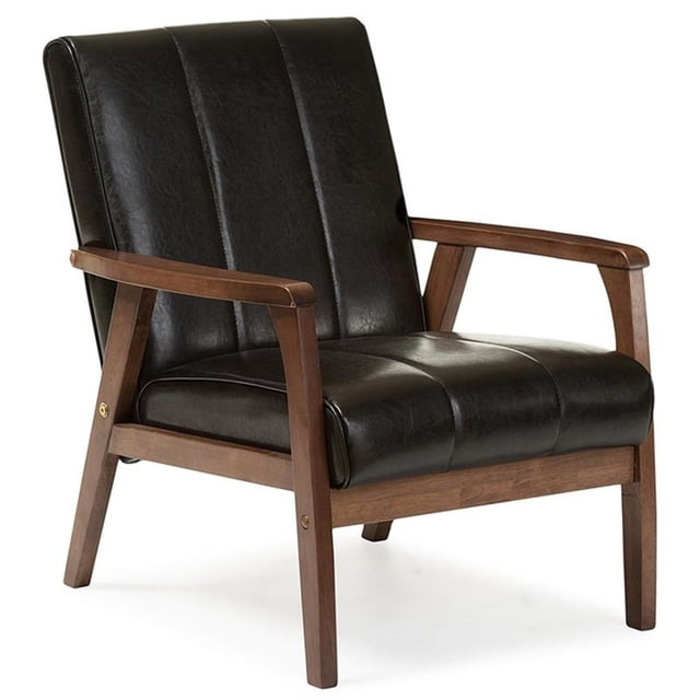 Baxton Studio Nikko Fauteuil d'Appoint en Similicuir Noir et Noyer