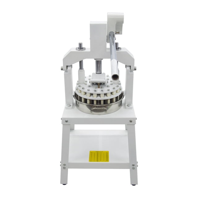 INTBUYING Commercial Manual Dough Divider Dough Cutter Dough Scraper Bread Maker Dough Cutter 36PCS. A front-facing view of a manual dough divider with a sturdy cast iron and steel frame, featuring a food-grade stainless steel tray and a long hand lever for operation. The machine is designed to divide dough into 36 uniform pieces, each weighing between 30g and 160g. Compact and durable, it includes two 304 stainless steel trays and is suitable for commercial kitchens.