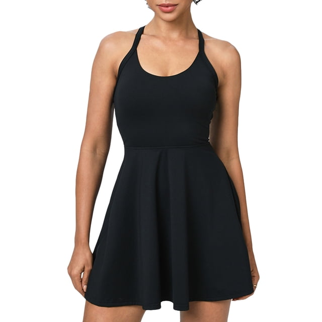 RXMEKW Robe Simulée Sans Manches Deux Pièces pour Femmes, Robe de Tennis et de Yoga Anti-Scandale à Col Rond, Robe Athlétique Décontractée Unie pour la Course et le Gym
