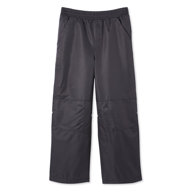 George girls' snow pant in grey made of water-resistant polyester with an elasticized waistband, two slash pockets, reflective details, and reinforced knee panels for warmth and durability during snowy outdoor activities.