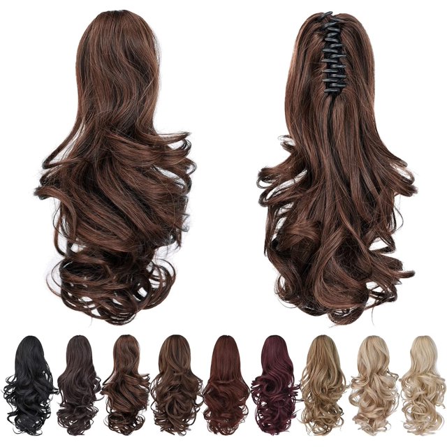 ORUYROP Rallonge de Queue de Cheval Brune, Rallonges de Cheveux Griffes de Queue de Cheval 14 Pouces Queue de Cheval Cheveux Courts Bouclés Extension de Cheveux Pièce de Cheveux Synthétique d'Apparence Naturelle pour Femmes Brun Moyen