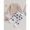 thumbnail image 3 of Infant Boy Autumn Western Clothes Long Sleeve Sweatshirt Cattle Pattern Pants Set, 3 of 7