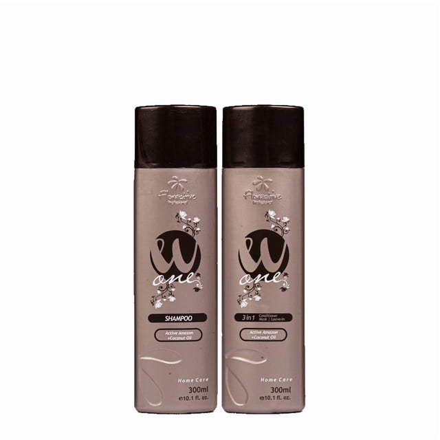 Floractive W One 3 in 1 Conditioner & Shampoo - 300 ML set with two beige bottles featuring black caps. Designed for salon-quality hair care, this 2-in-1 shampoo and conditioner is enriched with Active Amazon and coconut oil for nourishment, hydration, and frizz-free results.