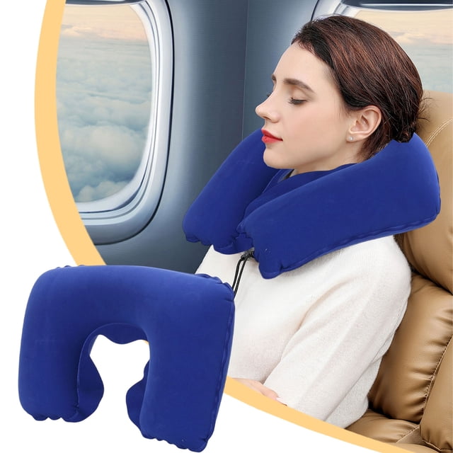 Cagogo Inflatable Travel Neck Pillow, Cervical Support Pillow PVC Flocked U-Shaped Cushion, Portable Inflatable Neck Pillow for Airplane Travel, Long Car Rides, Office Naps, Home Use, Camping and
