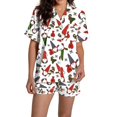 thumbnail image 1 of Pyjama pour Femmes en Satin Imprimé Graphique, Mignon, Tenue de Nuit, Boutons, Hauts à Manches Courtes, Ensembles de Shorts, 1 of 5