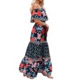 thumbnail image 3 of MAWCLOS Femmes Été Plage Robe Soleil Floral Imprimé Maxi Robes de l'Épaule Longue Robe de Vacances en Vrac Manches Courtes Floral Noir L, 3 of 4