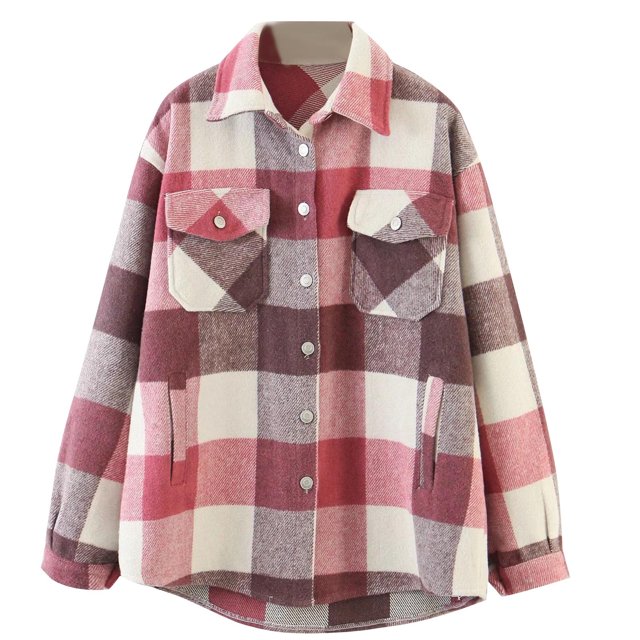 CEHVOM Veste en Laine à Carreaux pour Femme, Mode Décontractée, Haut Brossé, Revers, Poche, Simple Boutonnage, Liquidation