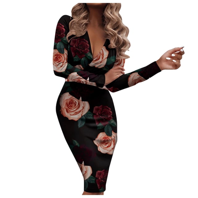 Ketyyh-chn99 Robes Formelles pour Femmes Robes de Soirée pour Mariage à Fleurs à Manches Mi-Longues Élégantes Robes de Soirée Formelles pour Cocktail Robe Maxi Rose,TG