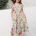 thumbnail image 5 of XUNKUSGA Robes pour Filles 4-15 Ans Mignonne à Imprimé Floral Manches à Volants Robe Midi Évasée Été Ample Plissée Robe de Sortie Mode Bohème Robes de Plage avec Poches, Rose, 5 of 5
