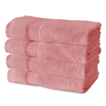 Gogreen Ensembles de Serviettes de Bain 100 % Coton de 4 Pcs, 4 Débarbouillettes, Serviettes Hautement Absorbantes pour Salle de Bain, Gym, Hôtel (Corail Rose)