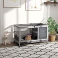 thumbnail image 2 of PawHut Wooden Indoor Rabbit Hutch on Wheels with Run, Grey, 2 of 10