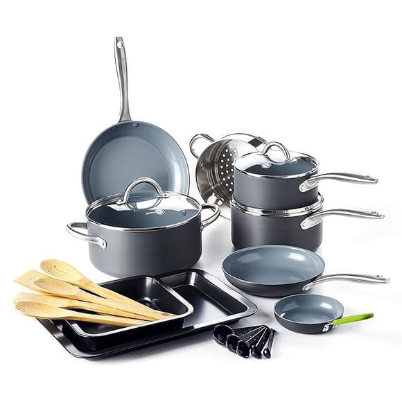 OSNICA 18 Piece Ceramic Cookware Set, Gray