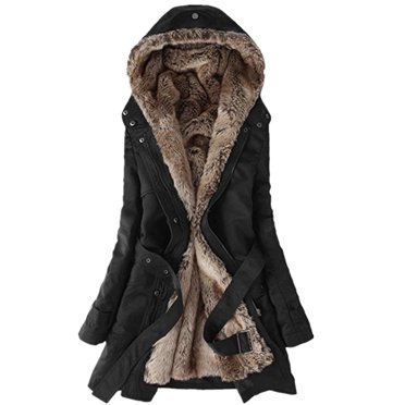 Pxiakgy Manteaux d'Hiver pour Femmes Manteau Doublé pour Dames Manteau d'Hiver Chaud Épais Long avec Capuche pour Femmes Noir + TTG