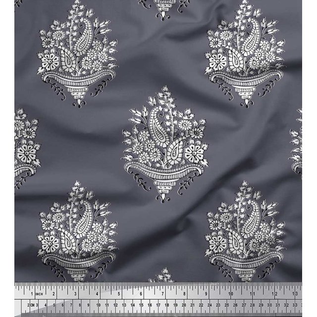 Soimoi Tissu Poly Georgette Feuilles, Floral & Cachemire Imprimé Bloc au Mètre 42 Pouces de Large