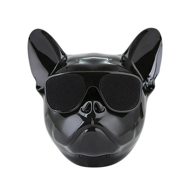 Haut-parleur Stéréo Portable pour Chien Bluetooth Véritable Sans Fil Rechargeable en Noir, Doté d'Un design unique en Forme de Chien avec Fini en Plastique Brillant et Haut-Parleurs Intégrés Ressemblant à des Lunettes de Soleil. Compact et Léger, Il Prend en Charge Bluetooth 5.0 pour une Connectivité Sans Fil, Appairage TWS pour un Son Stéréo, et une Batterie Rechargeable de 1200 mAh Offrant jusqu'à 6 Heures de Lecture de Musique. Idéal pour la Déco de la Maison, les Fêtes Ou les Voyages. Comprend un Câble USB.