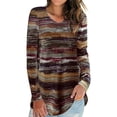 thumbnail image 2 of ziyahi T-shirt Femme Automne Imprimé Col en V Manches Longues Blouse Décontractée, Marron, L, 2 of 6