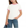 thumbnail image 1 of Nwiuh T-Shirts Basiques Unis pour Filles 1-15 Ans T-Shirts d'Été à Col Rond à Manches Courtes pour Enfants (Rose, 2-3 Ans), 1 of 5