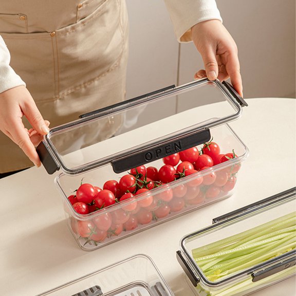 RRJ Organisateur de Réfrigérateur, Contenant de Rangement Alimentaire à Longue Bande, Boîte Organisatrice de Cuisine en Plastique Sans BPA pour Réfrigérateur Congélateur Garde-Manger, Boîte de Rangement Transparente Hermétique de Qualité Alimentaire