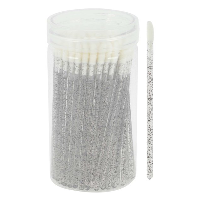 Unique Bargains 100 Pcs Disposable Barreled Lip Brush for Vacation Black Plastic Flocking