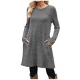 thumbnail image 1 of SHTXOZHI Robe Chandail en Tricot à Manches Longues et Col Ras du Cou Décontractée d'Automne et d'Hiver pour Femmes avec Poches, 1 of 5