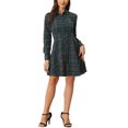 thumbnail image 1 of INSPIRE CHIC Women's Plaid Button up Point Collar Long Sleeve a-Line Dress, 1 of 7