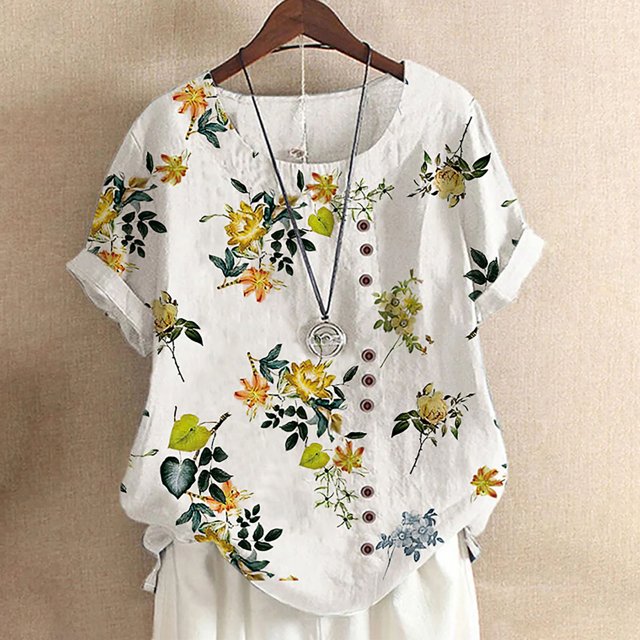 SMihono T-Shirt Surdimensionné pour Femmes Mode Femme Décontracté Col Rond Blouse Imprimée T-Shirt à Manches Courtes Hauts d'Été Hauts Décontractés d'Été pour Femmes