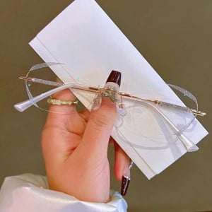 Silver Rimless Reading Glasses for Women - Ultra Lightweight Metal Frame with +400 Magnification Lenses, Perfect for All Face Shapes