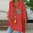 thumbnail image 2 of Pompotops Mode Femmes Point Imprimé Bouton Manches Longues Pouce Chemise Tour-Down Col Tops Blouse, 2 of 9