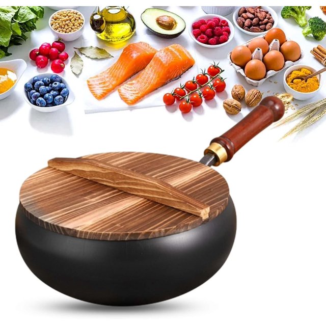 Jinswhdre Cast Iron Skillet - Hand-Forged Iron Pan, 9.5 Inch Uncoated Pure Metal Frying Pan with Lid, Large Belly Pot for Gas & Induction Stoves, Non-Stick Cookware for All Culinary Styles