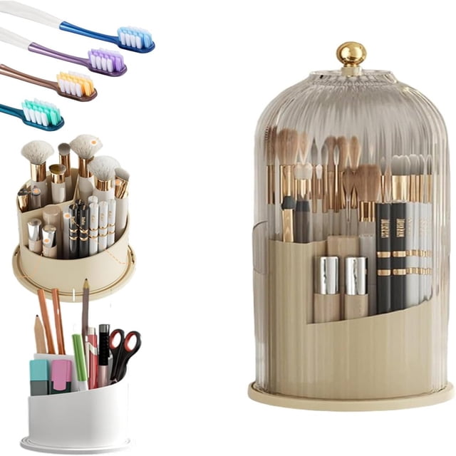 Concealed Toothbrush Holder Toothbrush Holders for Bathrooms 360 Rotating Waterproof Dustproof Toothpaste Holders with Sliding Lid for Vanity Makeup Brushes Holder Pen Holder Stora,a