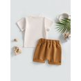 thumbnail image 4 of Faithtur Toddler Boys Summer Outfit Sets Short Sleeve Letter Pattern Print Tops + Brown Drawstring Shorts, 4 of 8