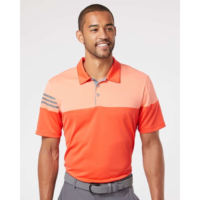 Adidas Mens Heathered 3-Stripes Colorblock Polo, S, Blaze OrangeVista Grey