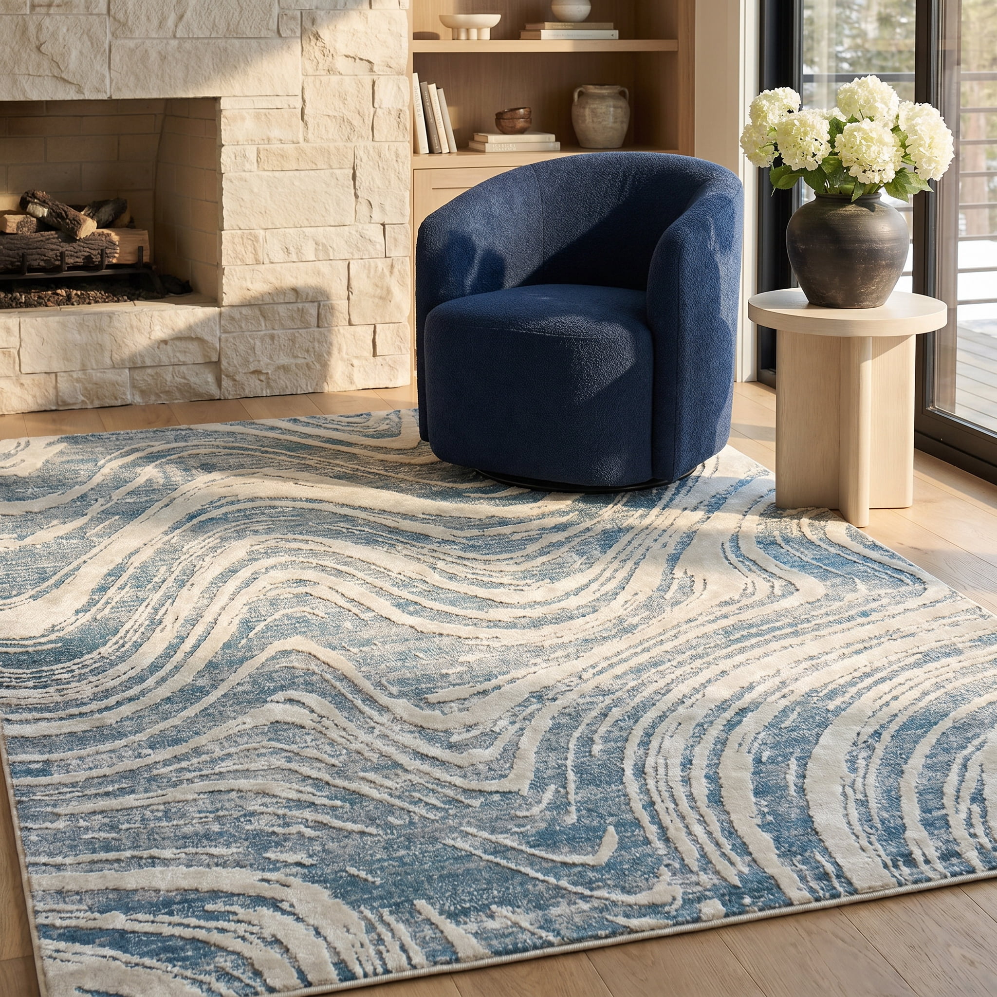 Rug Branch Nomad Abstract Indoor Area Rug, Blue Beige, Coastal - Living Room, Bedroom, Dining Room, and Kitchen