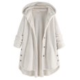 thumbnail image 1 of Women Fleece Irregular Long Sleeve Button Pocket Hooded Coat, 1 of 6