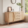 thumbnail image 4 of NEW Rattan Dresser with Sliding Doors, 55.3" Sideboard Cabinet with 3 Drawers, Adjustable Shelves & Rounded Top, Wood Tone, 4 of 9