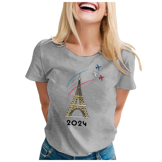 TINZ T-Shirt pour Femme Été Haut à Manches Courtes Col Rond Haut à Motif Haut Décontracté Chandails de Football pour Dames Chandails d'Été pour Femmes T-Shirt à Manches Courtes